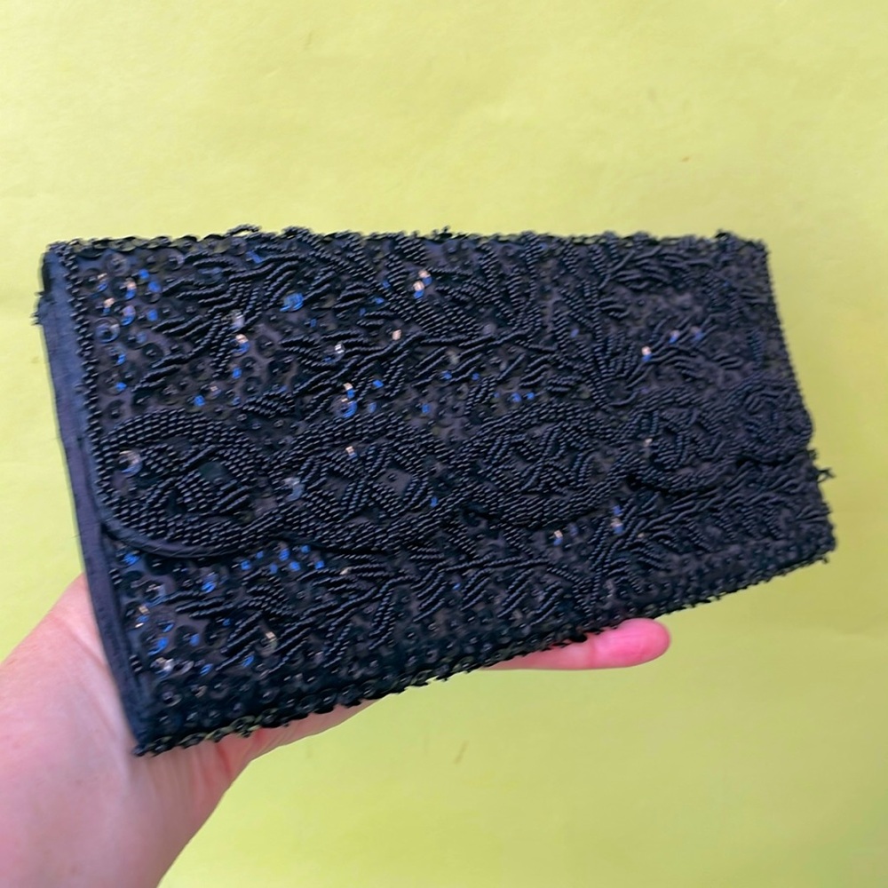 Vintage black all beaded clutch